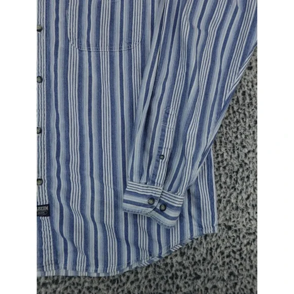Coliseum Mens XL Blue White Striped Band Collar Long Sleeve Cotton Button Shirt